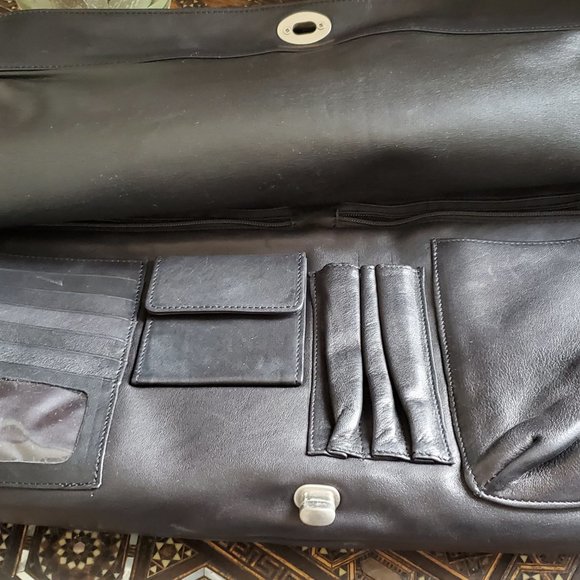 Lisa Loren black leather briefcase pewter tone - Picture 8 of 8